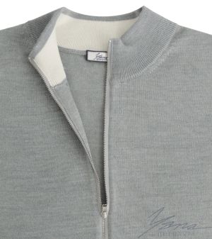 Men's wool full zip cardigan sweater in gray