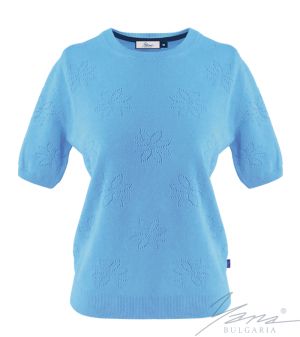 Дамски пуловер бие с къси ръкави син