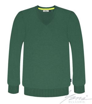 Мъжки пуловер шпиц деколте, дълъг ръкав, зелен