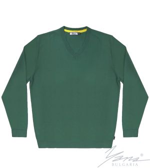 Мъжки пуловер шпиц деколте, дълъг ръкав, зелен
