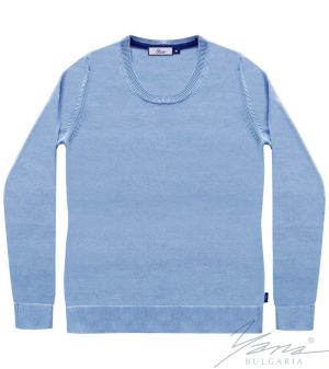 Дамски втален пуловер "О" деколте светло син