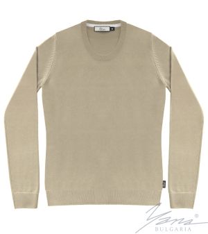 Дамски втален пуловер "О" деколте беж