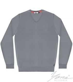 Men's V-neck sweater, long sleeves, gray
