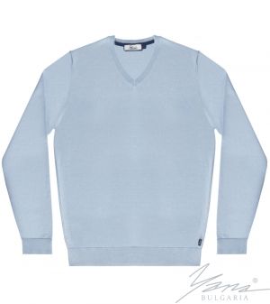 Men's V-neck sweater, long sleeves, light blue