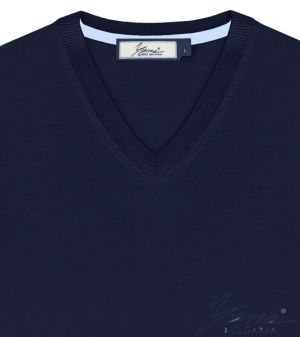 Men's V-neck sweater, long sleeves, dark blue