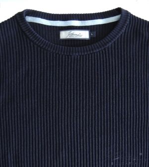 Мъжки пуловер обло деколте, дълъг ръкав, тъмно син