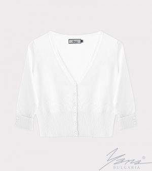 Women's cardigan sweater with 3/4 sleeves, white