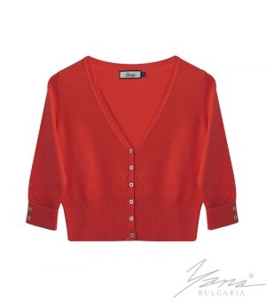 Women's cardigan sweater with 3/4 sleeves, coral