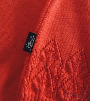 Women's cardigan sweater with 3/4 sleeves, coral