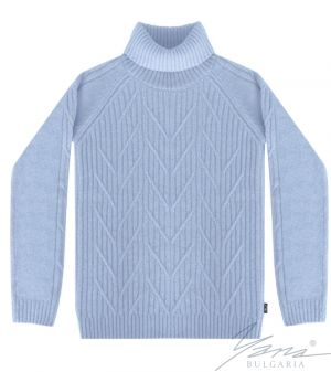 Women's sweater with high polo collar in light blue