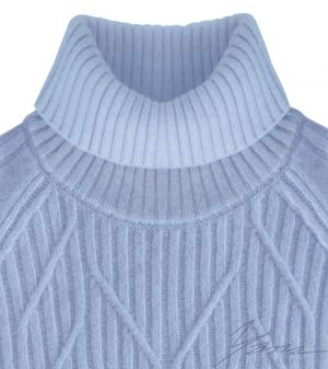 Дамски пуловер с висока поло яка светло син