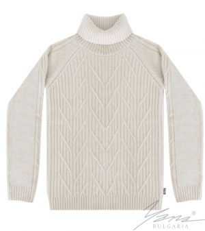 Women's sweater with high polo collar in beige