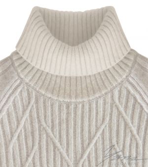 Women's sweater with high polo collar in beige