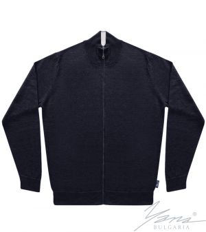 Men’s thin wool full zip cardigan sweater in dark blue 