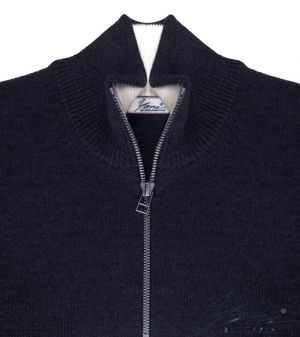 Men's thick wool zip up cardigan sweater in dark blue