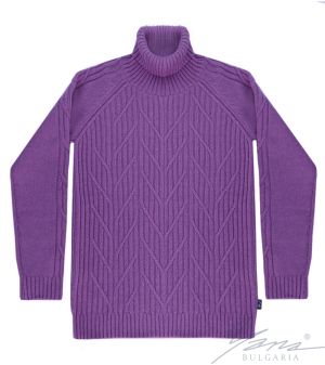 Дамски пуловер с висока поло яка лила