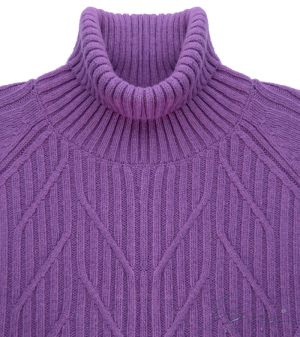 Дамски пуловер с висока поло яка лила