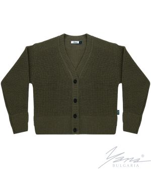 Women’s thick wool full buttons cardigan sweater in green
