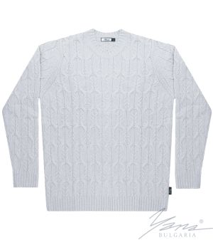 Men's thick wool round neck sweater light gray
