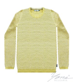 Дамски пуловер бие жълто/св.сив