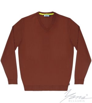 Pánsky sveter s dlhým rukávom s výstrihom do V, hnedá