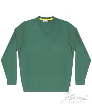 Мъжки пуловер шпиц деколте, дълъг ръкав, зелен
