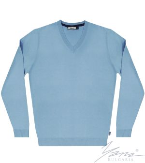 Мъжки пуловер шпиц деколте, дълъг ръкав, светло син