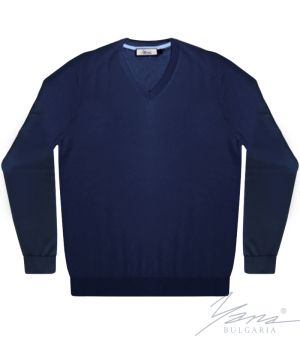 Men's V-neck sweater, long sleeves, dark blue