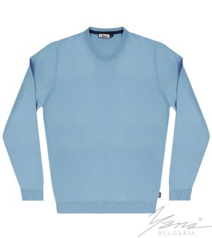 Мъжки пуловер обло деколте, дълъг ръкав, светло син