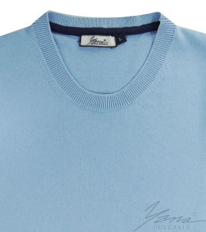 Men's round neck sweater, long sleeves, light blue