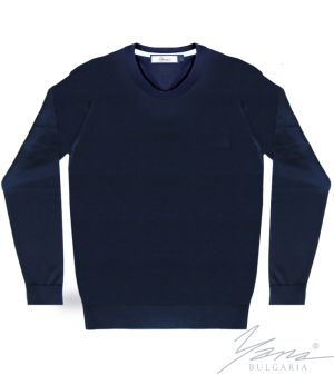 Мъжки пуловер обло деколте, дълъг ръкав, тъмно син
