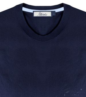 Men's round neck sweater, long sleeves, dark blue