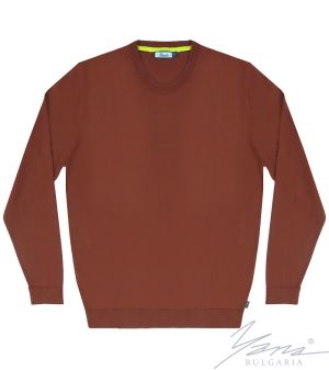 Мъжки пуловер обло деколте, дълъг ръкав, кафяв