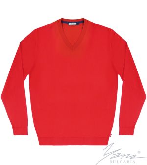 Pánsky sveter s dlhým rukávom s výstrihom do V, červená
