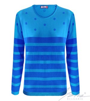 Zweifarbiger Damenpullover mit Intarsien und O-Ausschnitt in Blau