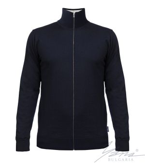 Мъжка тънка вълнена жилетка с цип тъмно синя