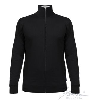 Мъжка тънка вълнена жилетка с цип черна