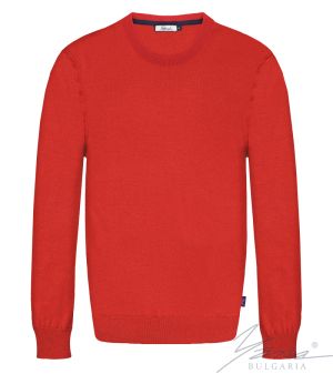 Мъжки пуловер обло деколте, дълъг ръкав, червен