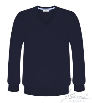 Men's V-neck sweater, long sleeves, dark blue