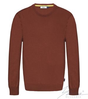 Men's round neck sweater, long sleeves, brawn