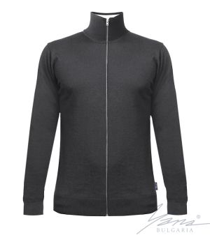 Мъжка тънка вълнена жилетка с цип сива