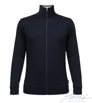 Мъжка тънка вълнена жилетка с цип тъмно синя