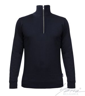 Мъжка дебела вълнена риза с цип тъмно синя