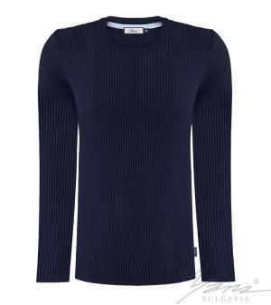 Мъжки пуловер обло деколте, дълъг ръкав, тъмно син