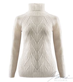 Дамски пуловер с висока поло яка беж