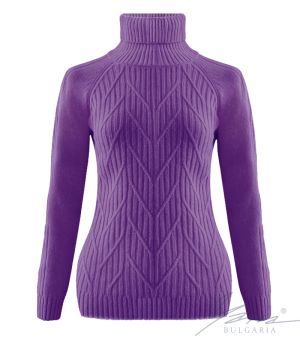 Дамски пуловер с висока поло яка лила