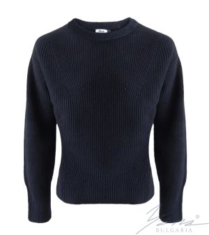 Дамски вълнен пуловер бие тъмно син
