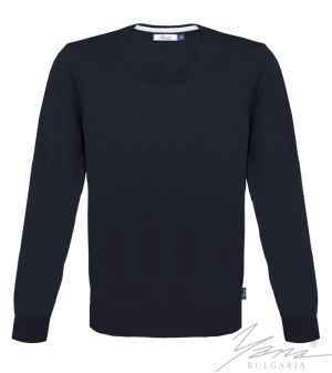 Мъжки тънък вълнен пуловер обло деколте тъмно син