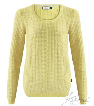 Дамски пуловер бие жълто/св.сив