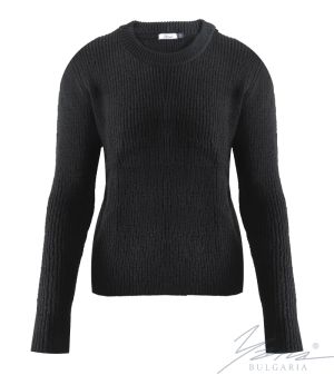 Дамски вълнен пуловер бие черен